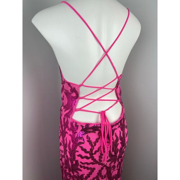 Iris Pink Sparkly Sequined Formal Low Back Evening Prom Dress Large - Picture 4 of 9